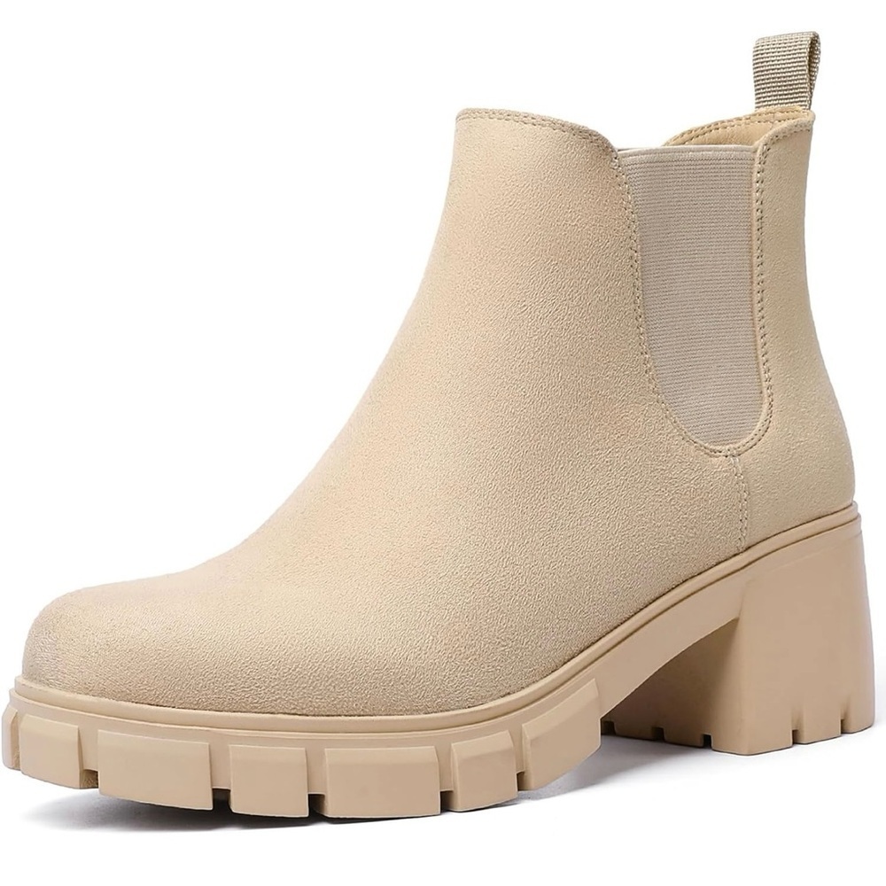 Chelsea Boots Lug Sole Chunky Heel Slip on Ankle Booties - Picture 2 of 4
